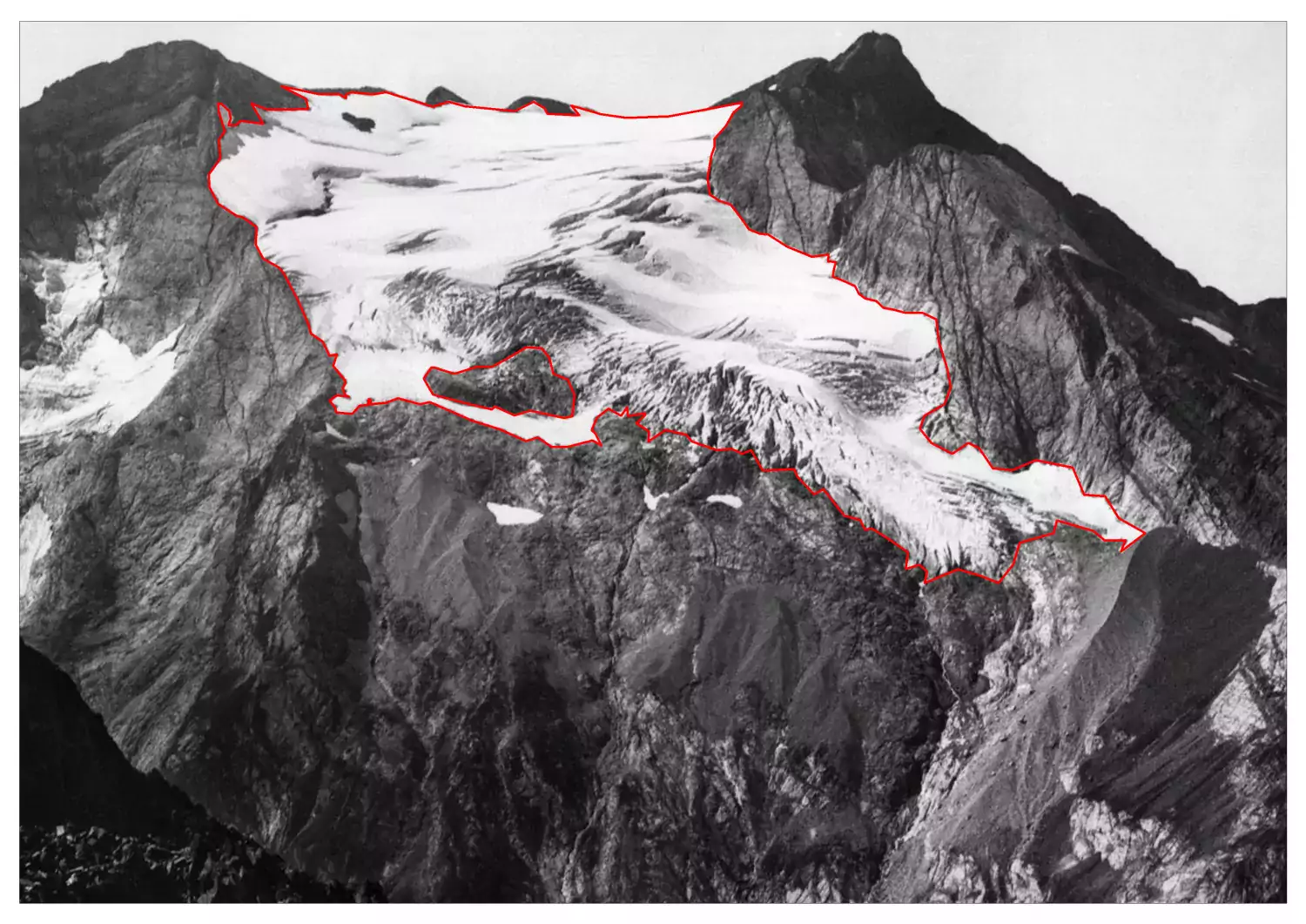 Photo Changements climatiques Glacier Ossoue - © Observatoire du Parc national des Pyrénées -1911contour1911PR